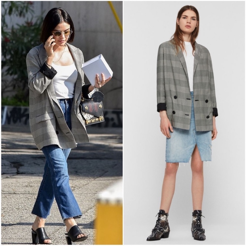 ALLSAINTS Helei Check Oversize Blazer Double Breasted Houndstooth Plaid Size 4